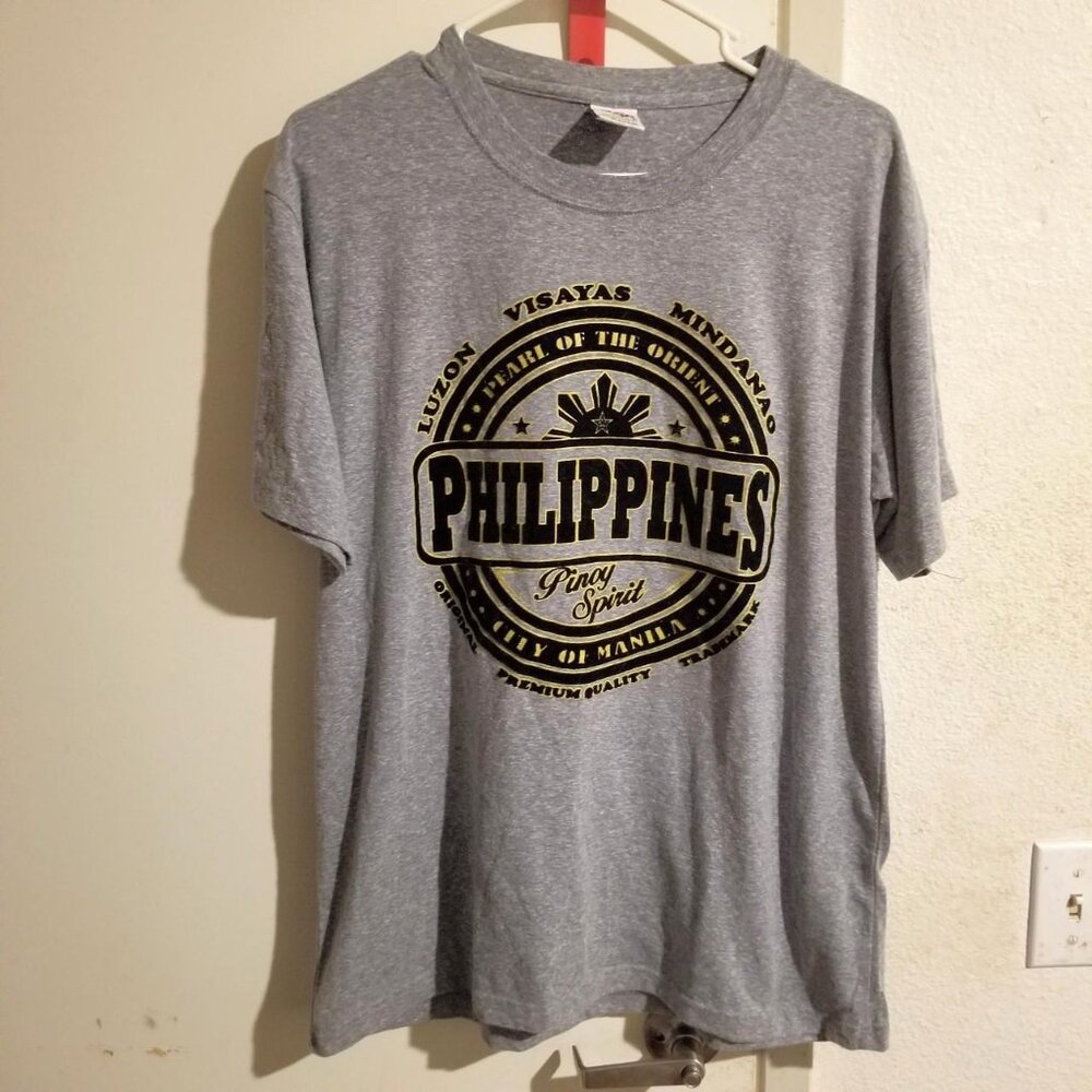 Vtg Dibuho PHILIPPINES Pinoy Spirit Gray Embossed T Shirt Sz XL